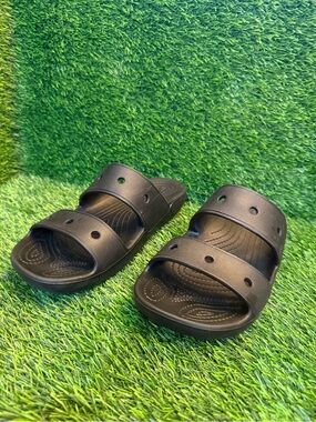 Crocs Unisex Black Double-Strap Slide Sandals new sticker on bottom m7. W9